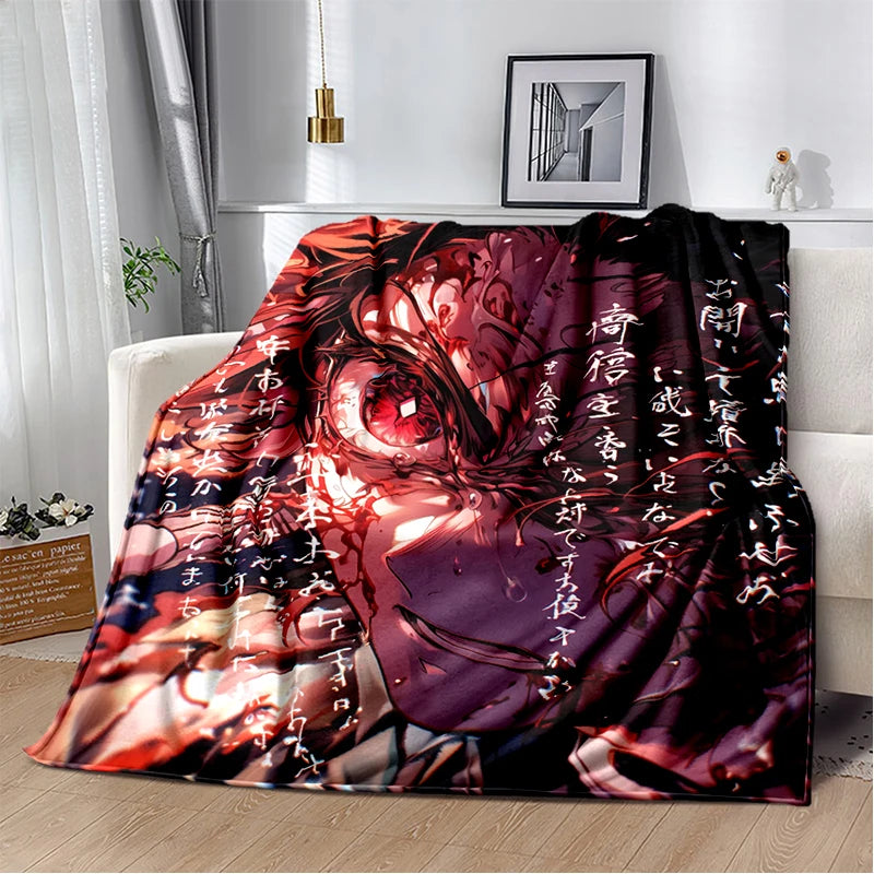2026 Demon Slayer Tanjiro Kamado Water Breathing Print Flannel Blanket Double-sided All Seasons Throw Soft Nap Blanket for Home