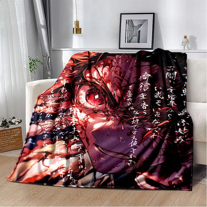 2026 Demon Slayer Tanjiro Kamado Water Breathing Print Flannel Blanket Double-sided All Seasons Throw Soft Nap Blanket for Home
