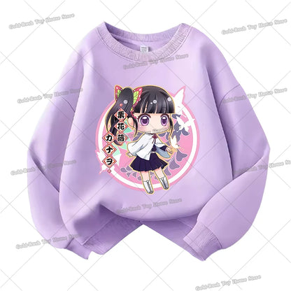 Demon Slayer Children Sweatshirt Kamado Nezuko Kochou Shinobu Autumn Sportswear for Girl Anime Tracksuit Cartoon Kids Pullovers