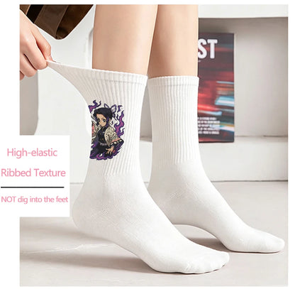 5pairs Demon Slayers Socks for Adult Cartoon Chopper Student Cotton White Long Short Boat Socks Printed Knitted Socks Fashion