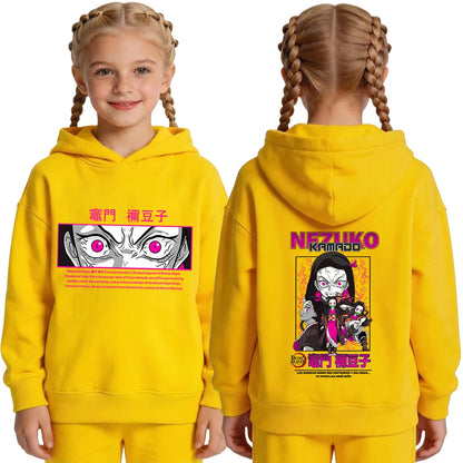 Demon Slayer Nezuko Anime Print Hoodie for Girls Casual Pullover Sweatshirt Soft Breathable Loose Fit Spring Fall Youth Top