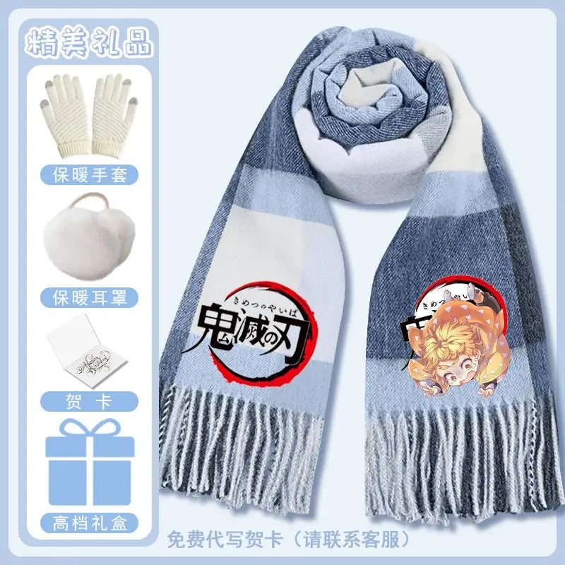 Anime Demon Slaye Nezuko Tanjiro Cartoon Printed Scarf Autumn Winter Men's and Women's Fashion Versatile Warm Grid Scarf