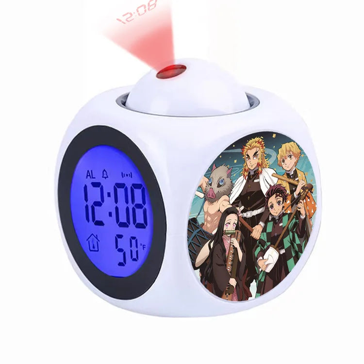 Demon Slayer Tanjiro Projection Alarm Clock Led Night Light Silent Non-Ticking Digital Time Display for Kids Bedroom