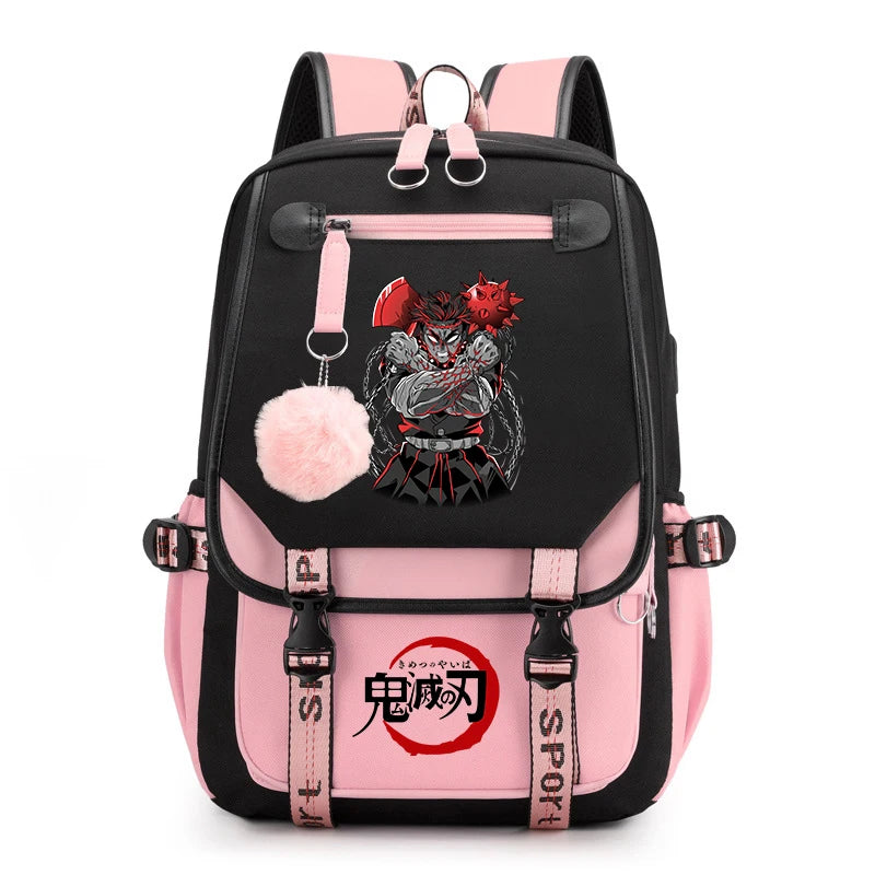 Demon Slayer Anime Print Backpack for Girls Casual School Bookbag Lightweight Teen Travel Rucksack