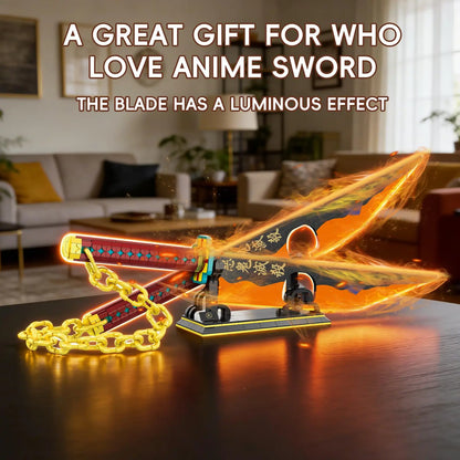 Demon Slayer Tengen Uzui Nichirin Swords Building Blocks Dual Blades with Chain Stand DIY Collectible Toy Gift for Anime Fans