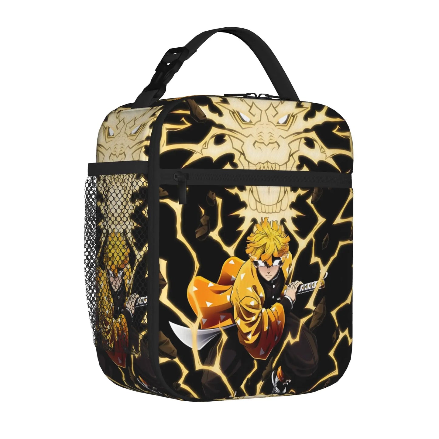 1 Piece Portable Lunch Container Lightning Warrior  Zipper Closure Durable Pocket Demon Slayer  For Lunch Lunch Box Bag