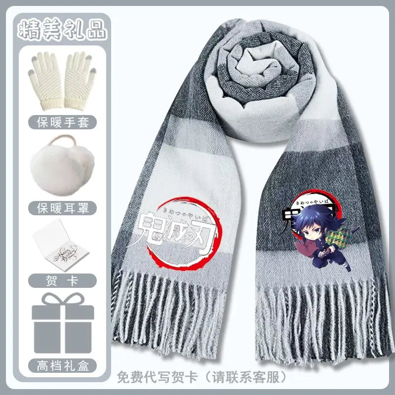 Anime Demon Slaye Nezuko Tanjiro Cartoon Printed Scarf Autumn Winter Men's and Women's Fashion Versatile Warm Grid Scarf