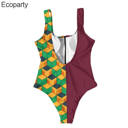 Anime Demon Slayer Cosplay Swimsuit Large Size 5XL Siamese Bathing Bikini Girls Sexy Sleeveless One-Pieces Beach Swimming Suit