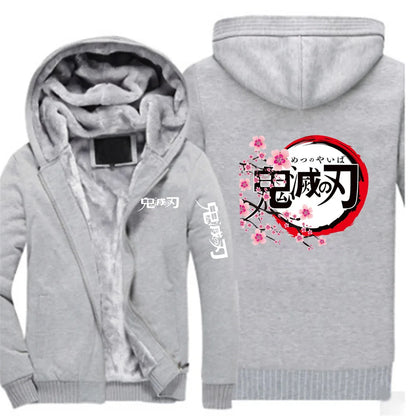 Anime Demon Slayer 2025 New Men Zip Up Hoodies Casual Fleece Sweatshirt Half Dome Full Zip Hooded Thicken Warm Coat Jacket