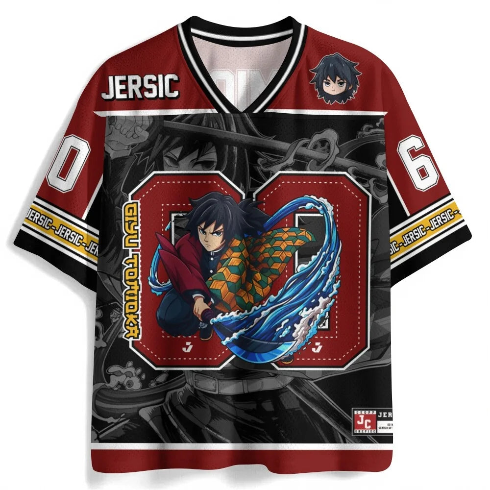 Demon Slayer Anime Series Number Jersey Oversize Daily Unisex Tops Tees Retro Korean Style Kpop Baseball Hockey Outfit T-shirt