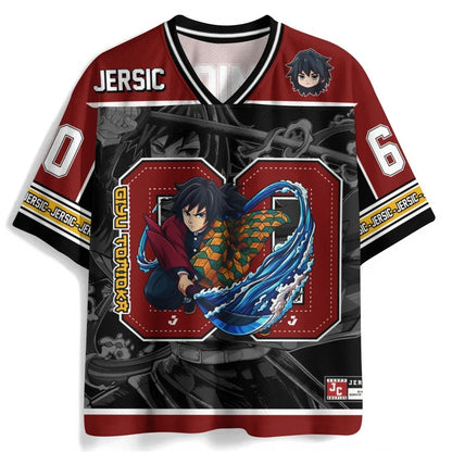 Demon Slayer Anime Series Number Jersey Oversize Daily Unisex Tops Tees Retro Korean Style Kpop Baseball Hockey Outfit T-shirt