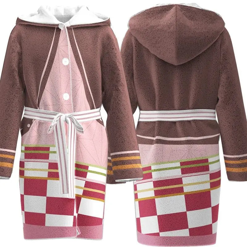 New Demon Slayer Rengoku Kyojuro Hooded Bathrobe Long Sleeve Tie Waist Loungewear Soft Absorbent Home Spa Robe Cosplay Sleepwear