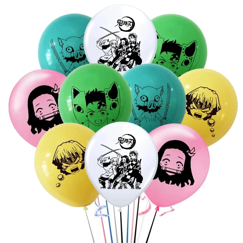 10pcs Kimetsu No Yaiba Balloons 12inch Demon Slayer Latex Balloon Happy Birthday Anime Party Decoration Kamado Tanjirou Hero Toy