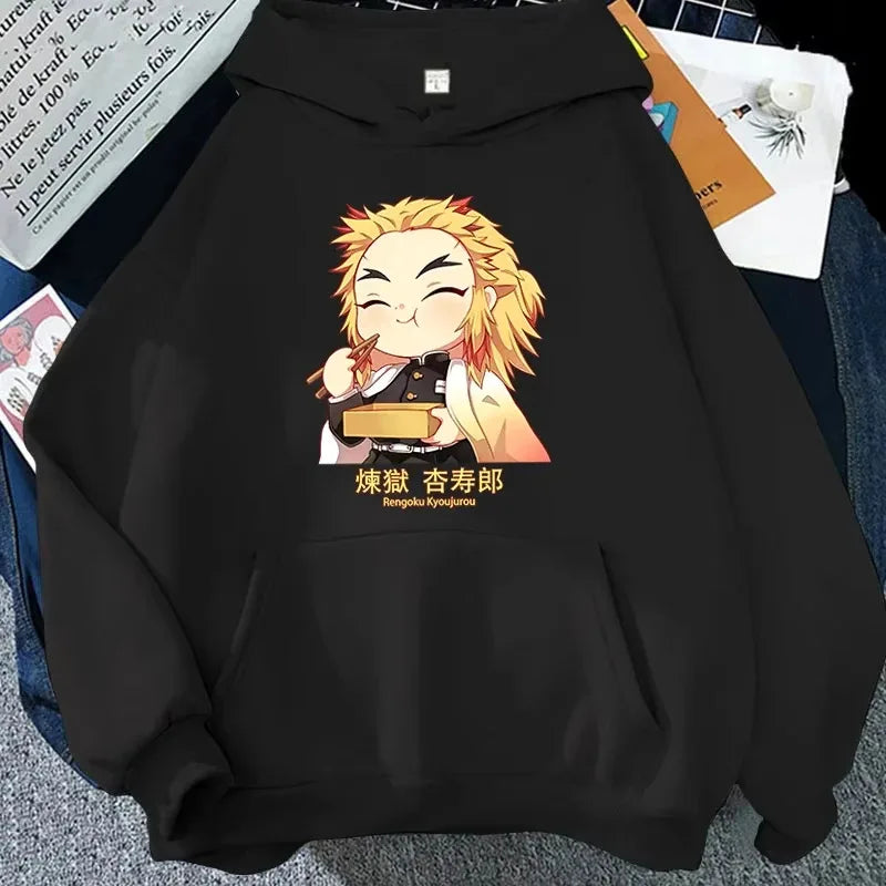 2025 New Autumn Winter Fashion Long Sleeve Funny Anime Rengoku Kyoujurou Printed Hoodies Casual Loose Sweatshirt for Men Women
