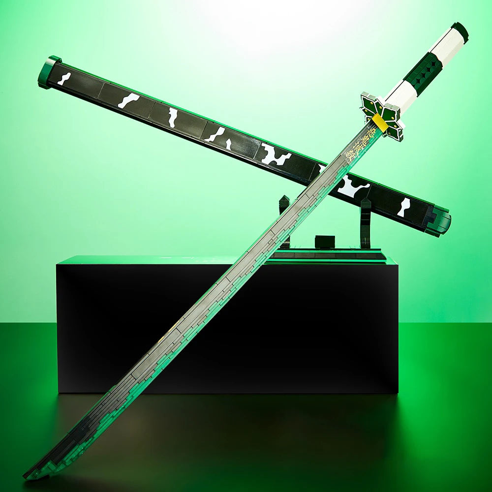 Demon Anime Sword Building Set, 39in Sanemi Sword Building Block with Scabbard and Stand, Anime Katana Sword Set Collectible