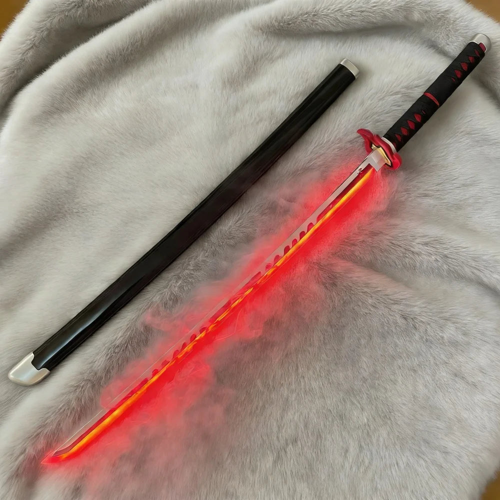 40inch Demon Slayer Kokushibo Katana LED Mist Original Lightsabre Real Katana Wood Vapor Cosplay Prop Schwert Vapour Toy Gift