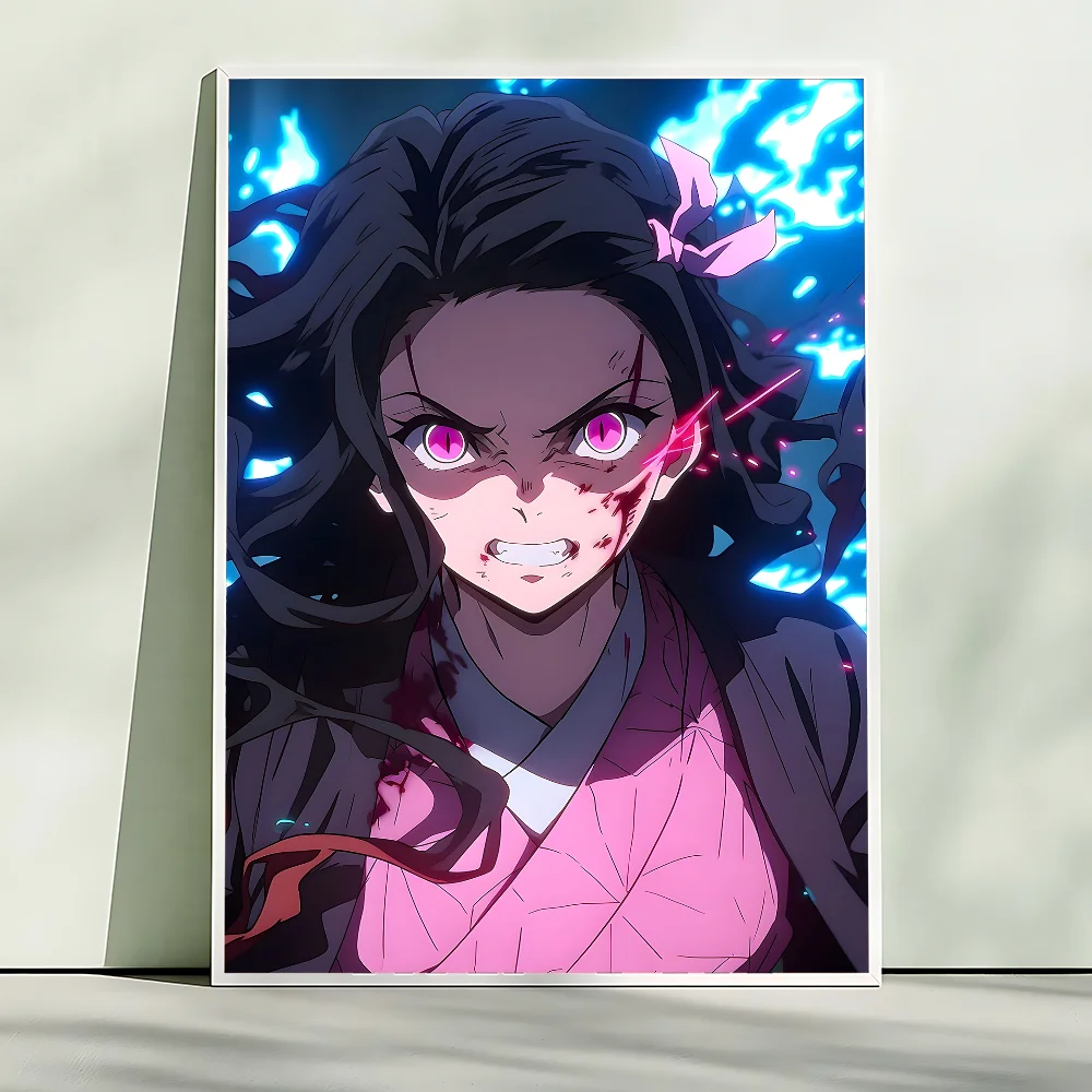 Demon Slayer Nezuko Kamado Cartoon Poster HD Art Sticky Wall Waterproof Home Living Room Bedroom Bar Aesthetic Decoration