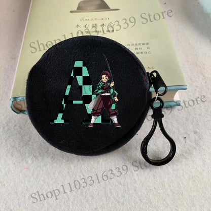 Demon Slayer Coin Purse Anime Figure Tanjiro Letters A-Z Wallet Key Earphones Storage Pouch Round Mini Zero Wallet Merchandise