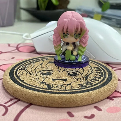 Demon Slayer Cork Coaster,Tanjiro Nezuko Anime Drink Cup Mat, Non-slip Heat Resistant Wooden Pad, Creative Table Decor Gift, 1pc