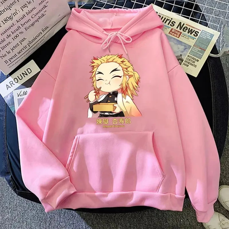 2025 New Autumn Winter Fashion Long Sleeve Funny Anime Rengoku Kyoujurou Printed Hoodies Casual Loose Sweatshirt for Men Women
