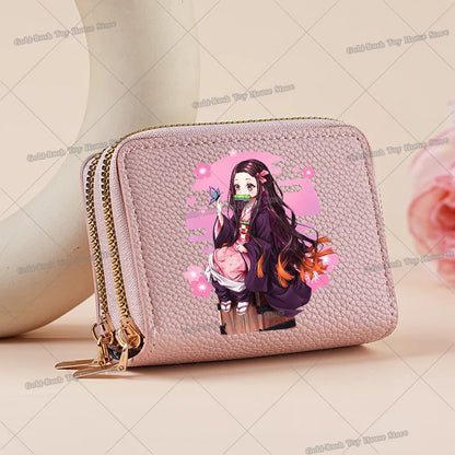 Demon Slayer Kamado Nezuko Women Short PU Wallet Tsuyuri Kanawo Kochou Shinobu ID Card Horders Multi-card Billfold Coin Purses