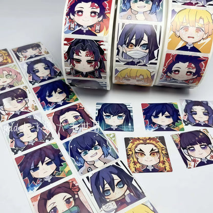 500Pcs Demon Slayer Chibi Character Sticker Roll, Cute Anime Headshot Print Decals for DIY, Laptop & Gift Decor