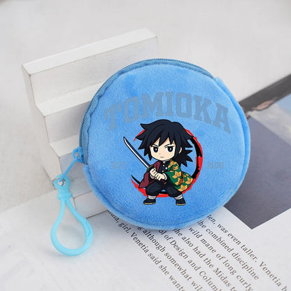 Demon Slayer Coin Purse Anime Figure Tanjiro Nezuko  Giyu Tomioka Wallet Key Earphones Storage Pouch Cute Round Mini Zero Wallet