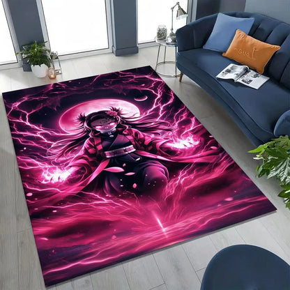 Anime Demon S-Slayer Kamado Nezuko Tanjirou Cartoon Rug for Bedroom Living Room Sofa Home Doormat Decor,Kids Non-slip Floor Mat