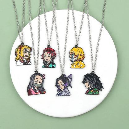 Anime Demon Slayer Cosplay Accessory Kimetsu No Yaiba Pendant Necklace Tanjiro Kamado Spray Paint Oil Drop Alloy Charm Jewelry