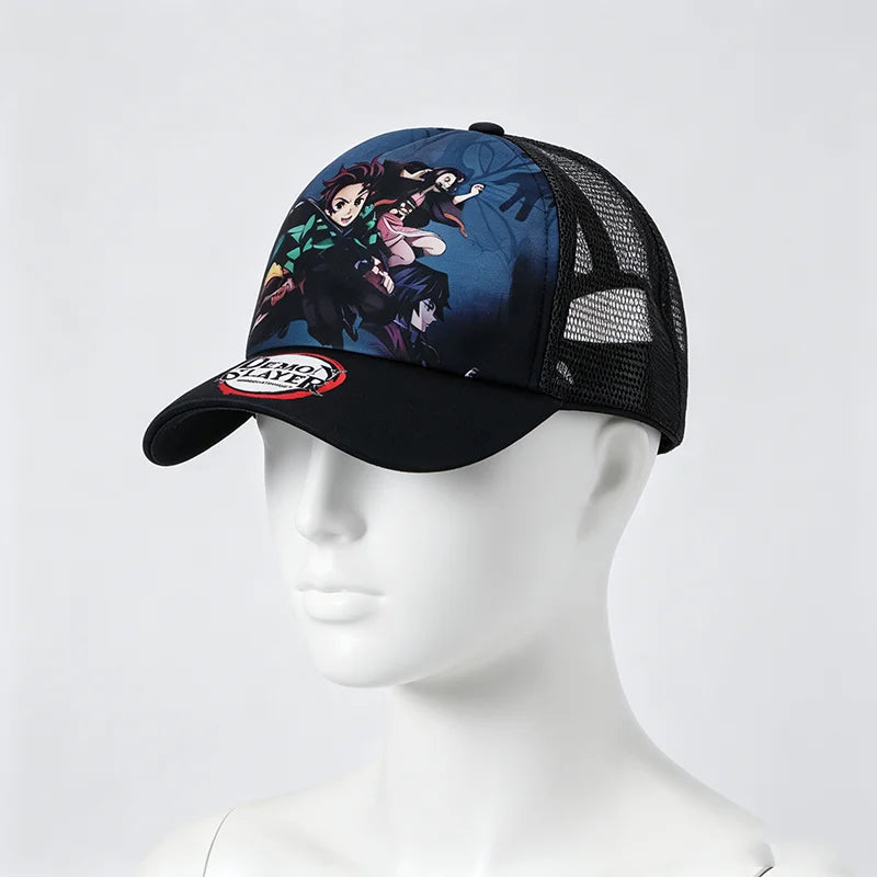 Kimetsu No Yaiba Cartoon Character Printed Trucker Hat Adjustable Snapback Mesh Baseball Cap Casual Anime Fan Headwear