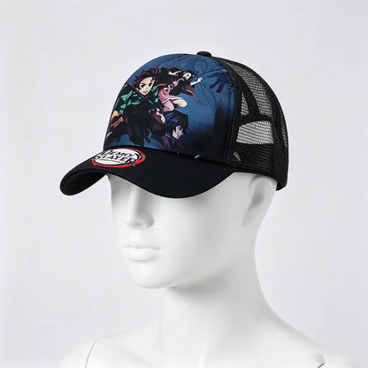 Kimetsu No Yaiba Cartoon Character Printed Trucker Hat Adjustable Snapback Mesh Baseball Cap Casual Anime Fan Headwear