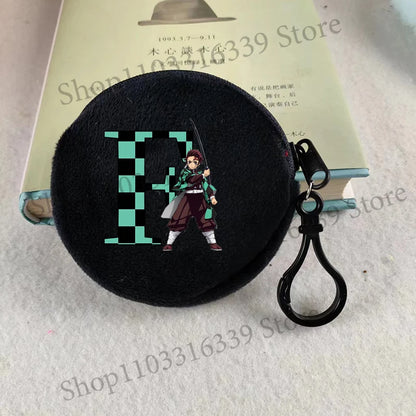 Demon Slayer Coin Purse Anime Figure Tanjiro Letters A-Z Wallet Key Earphones Storage Pouch Round Mini Zero Wallet Merchandise