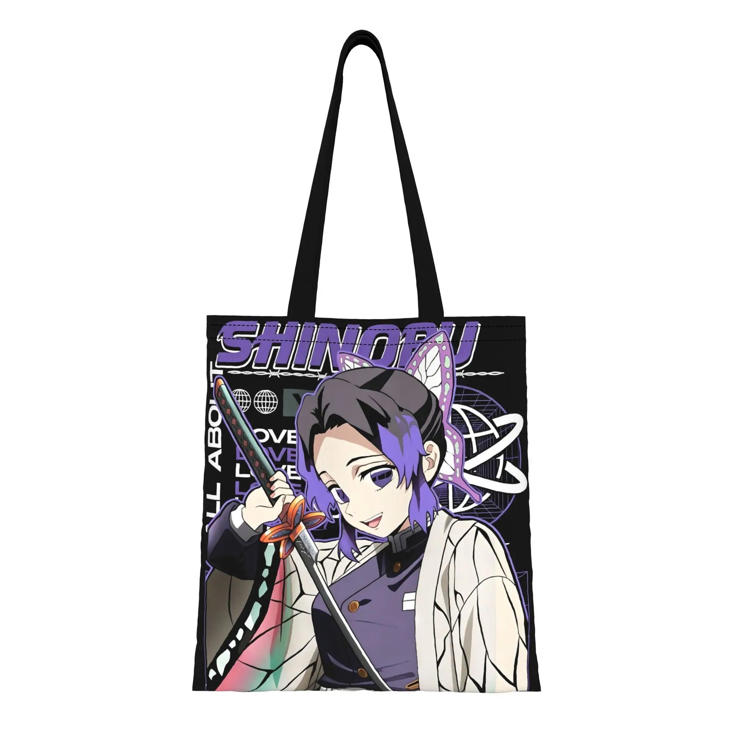 1PC Shinobu Kocho Cloak Canvas Tote Bag Demon Slayer Anime Handbag Outdoor Handbag Trendy Tote