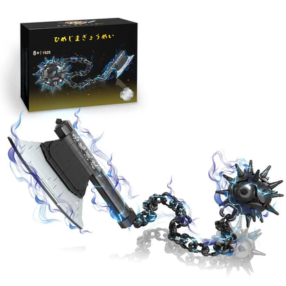 Demon Anime Sword Building Set, 43in Axe and Meteor Hammer Block Kit, Creative Gyomei Himejima Building Blocks Set Gifts