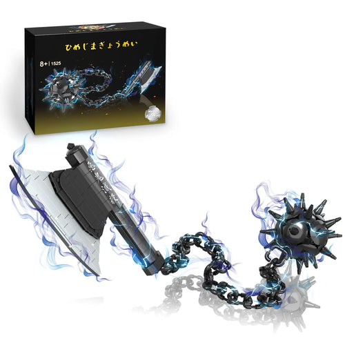 Demon Anime Sword Building Set, 43in Axe and Meteor Hammer Block Kit, Creative Gyomei Himejima Building Blocks Set Gifts