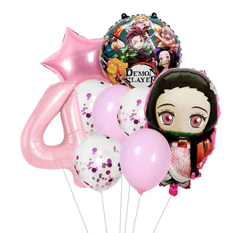 Demon Slayer Theme Tanjiro Kamado Theme Foil Balloons Set Latex Balloon Kids Birthday Party Decoration Number Balloon Globos