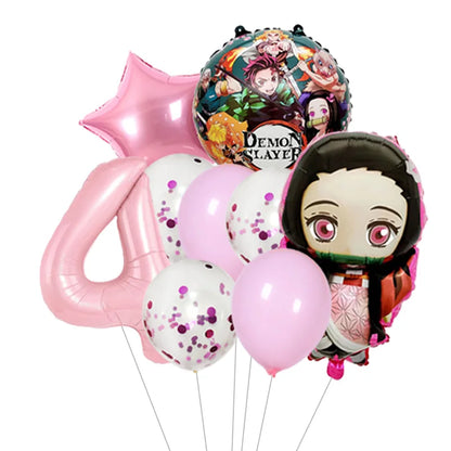 Demon Slayer Theme Tanjiro Kamado Theme Foil Balloons Set Latex Balloon Kids Birthday Party Decoration Number Balloon Globos