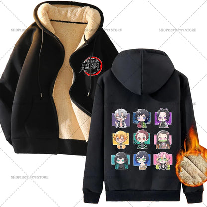 Fashion Clothes Anime Kimetsus No Yaibas Print Sweatshirt Men Women Demons Slayers Winter Loose Fleece Zipper Coat Hoodies Gift