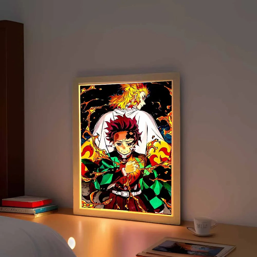 Anime Figure Light Painting Photo Frame USB Night Light Tanjirou Nezuko Zenitsu Action Led Lamps Bedroom Decor Chirstmas Gifts