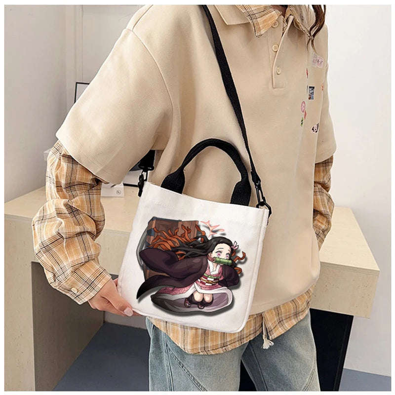 Demon Slayer Kamado Nezuko Tanjirou Anime Cartoon Crossbody Bag Commuting Shoulder Bag Canvas Tote Bags Handbag Birthday Gift