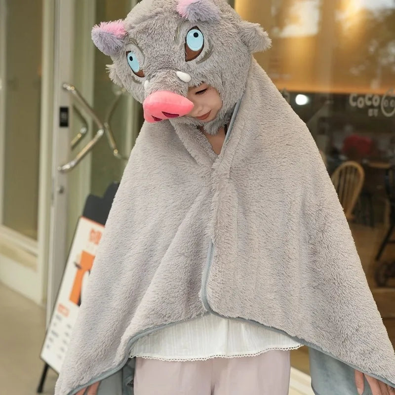 Demon Slayer anime peripheral Inosuke lunch break blanket classroom sleeping double layer warm shawl air-conditioned blanket