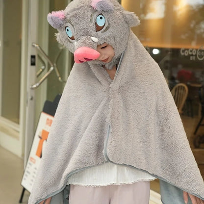 Demon Slayer anime peripheral Inosuke lunch break blanket classroom sleeping double layer warm shawl air-conditioned blanket
