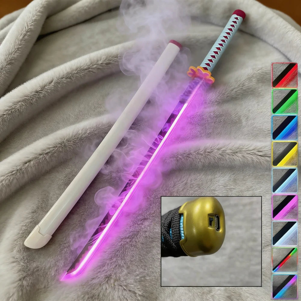 40inch Demon Slayer Kokushibo Katana LED Mist Original Lightsabre Real Katana Wood Vapor Cosplay Prop Schwert Vapour Toy Gift