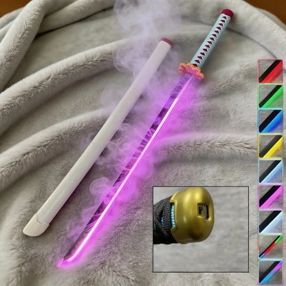 40inch Demon Slayer Kokushibo Katana LED Mist Original Lightsabre Real Katana Wood Vapor Cosplay Prop Schwert Vapour Toy Gift