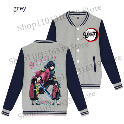 Demon Slayer Baseball Jacket Autumn Winter Jacket Coat Man Woman Giyu Tomioka Muichiro Tokito Anime Clothing Adult Harajuku Coat