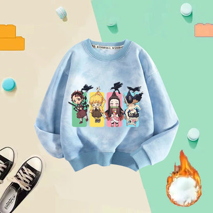 Demon Slayer Children Tie-dyed Sweatshirts Giyu Tomioka Nezuko Boy Girl Hoodie Anime Cute Pullover Fashion Tops Autumn Clothing