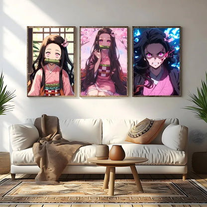 Demon Slayer Nezuko Kamado Cartoon Poster HD Art Sticky Wall Waterproof Home Living Room Bedroom Bar Aesthetic Decoration