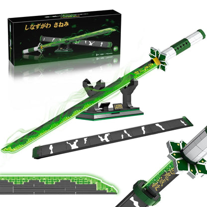 Demon Anime Sword Building Set, 39in Sanemi Sword Building Block with Scabbard and Stand, Anime Katana Sword Set Collectible