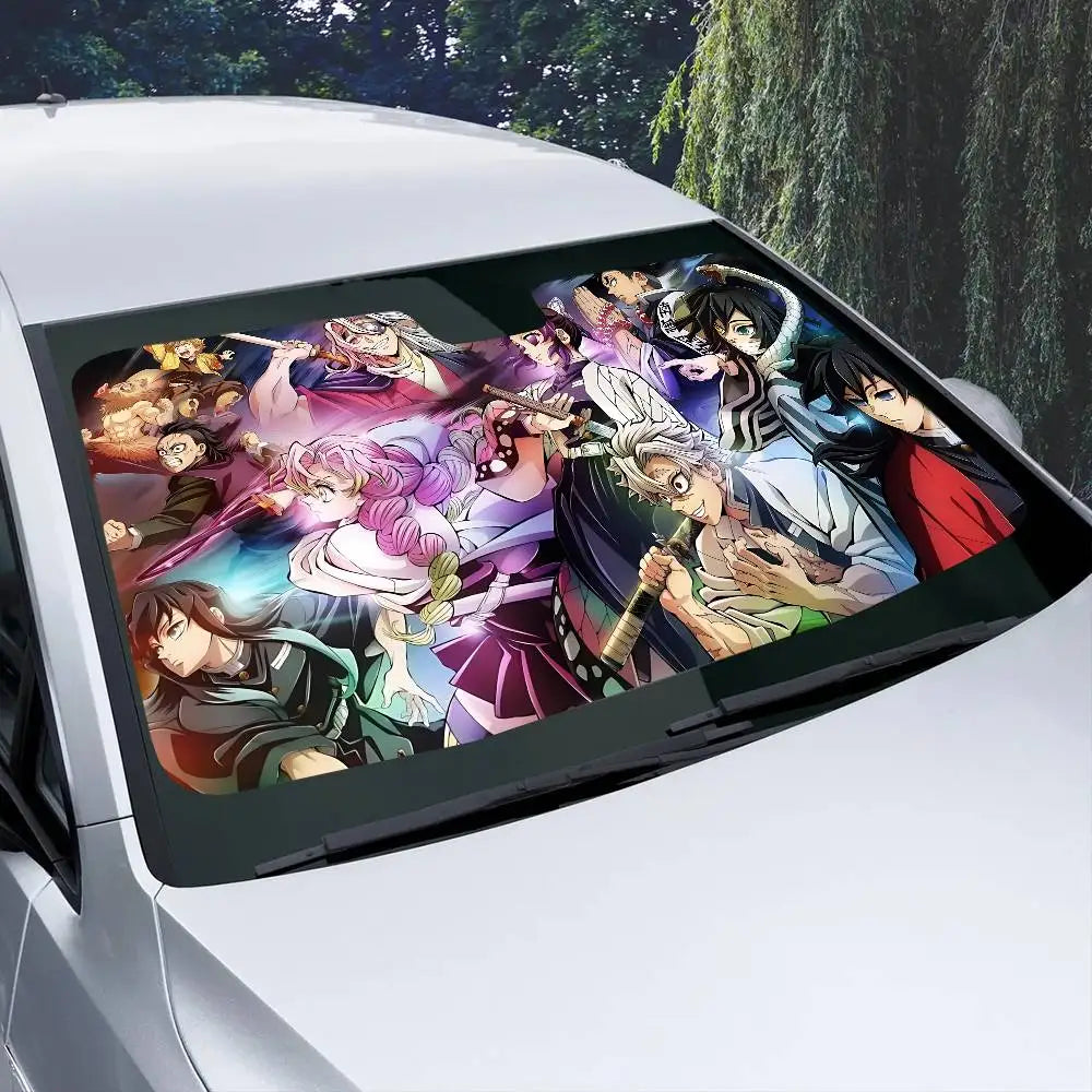 Demon Slayer Windshield Sunshade Anime Cute Car Front Windshield 70x130cm Sun Visor Heat Reflector