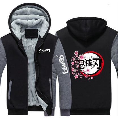 Anime Demon Slayer 2025 New Men Zip Up Hoodies Casual Fleece Sweatshirt Half Dome Full Zip Hooded Thicken Warm Coat Jacket